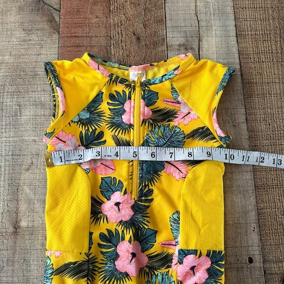 Cat and Jack 4T Girls Yellow Floral One Piece Swimsuit Front Zipper Bottom Snaps - Picture 2 of 9